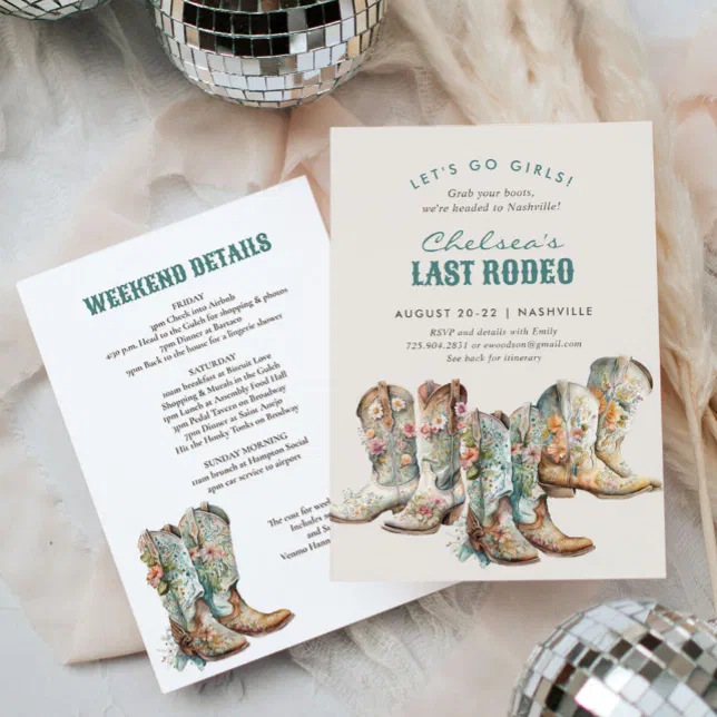 Nashville Last Rodeo Boots Bachelorette Party Invitation | Zazzle