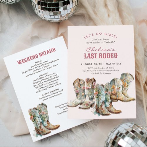 Nashville Last Rodeo Boots Bachelorette Party Invitation