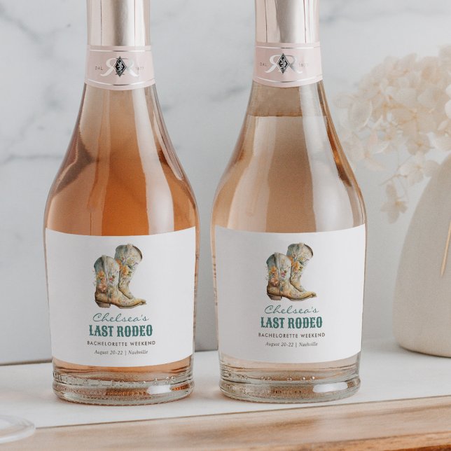 Nashville Last Rodeo Boots Bachelorette Party Sparkling Wine Label (Creator Uploaded)