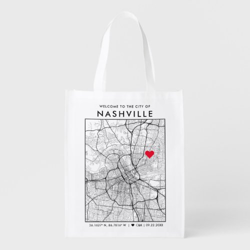 Nashville Love Locator  City Map Wedding Welcome Grocery Bag