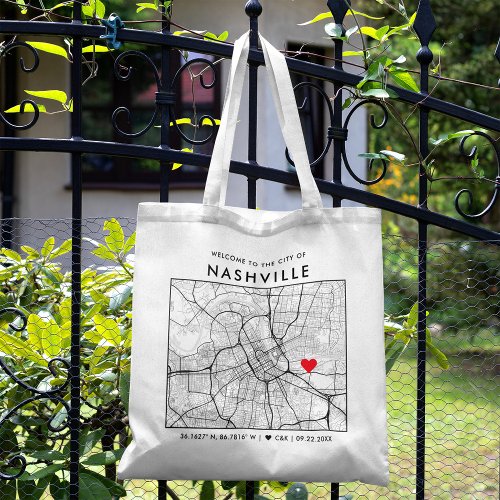 Nashville Love Locator  City Map Wedding Welcome Tote Bag