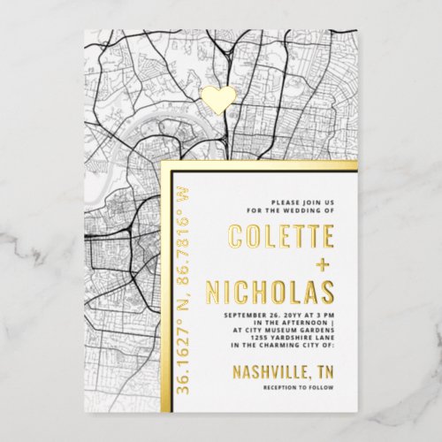 Nashville Love Locator  City Themed Wedding Foil Invitation