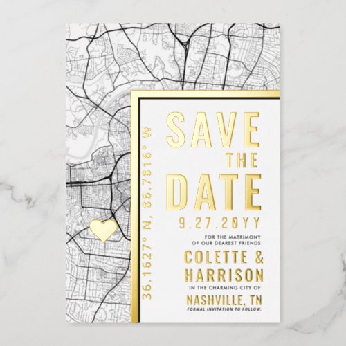 Nashville Love Locator  Wedding Save the Date Foil Invitation