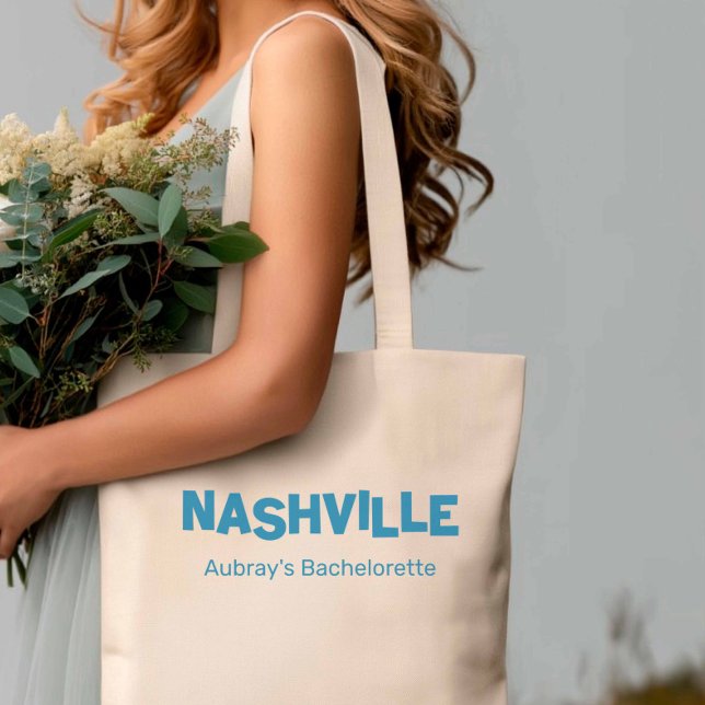 Nashville Modern Minimalist Blue Bachelorette Tote Bag (Creator Uploaded)