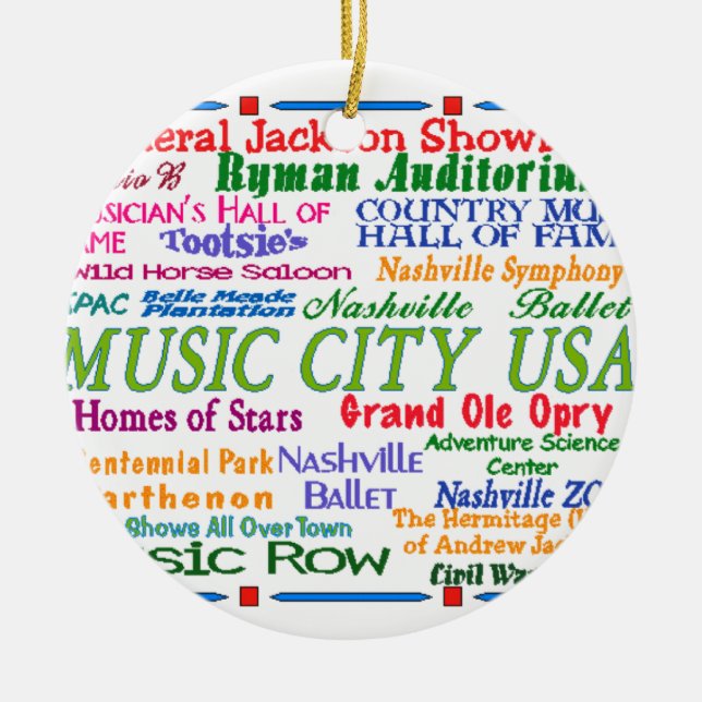 Nashville Music City Ceramic Ornament (Front)