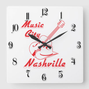 Nashville. Music city Square Wall Clock