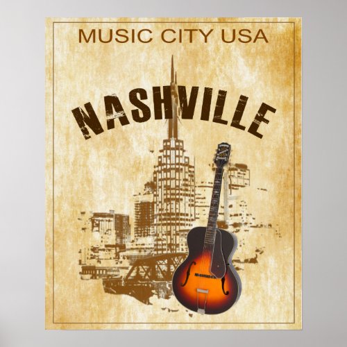 Nashville Music City Vintage Travel Poster