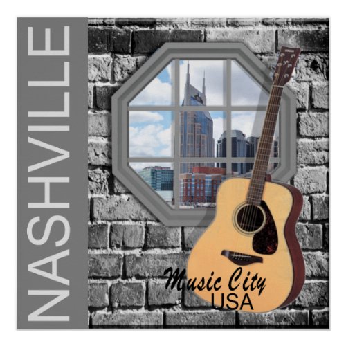Nashville Music City Window Poster