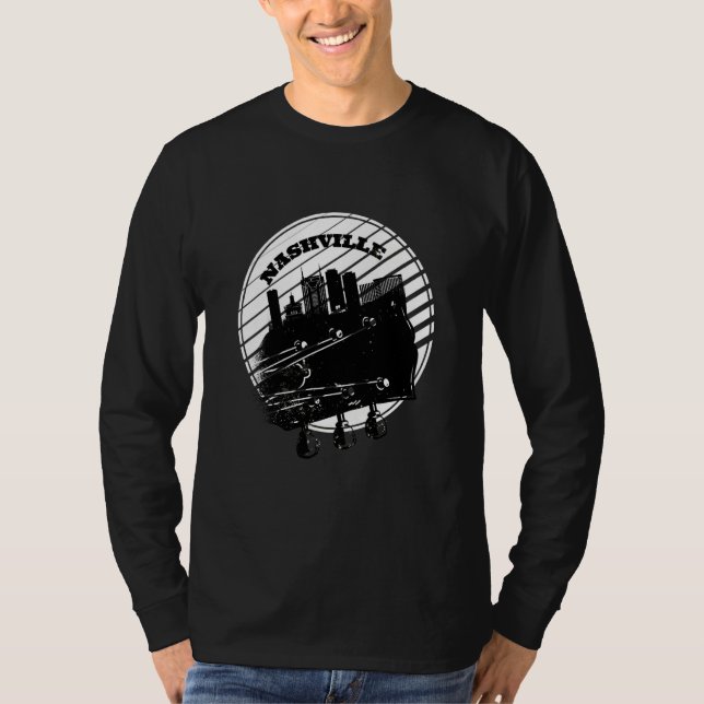 Nashville Music Guitar USA Skyline Silhouette Outl T-Shirt (Front)