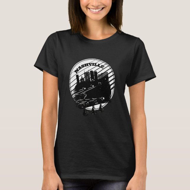 Nashville Music Guitar USA Skyline Silhouette Outl T-Shirt (Front)