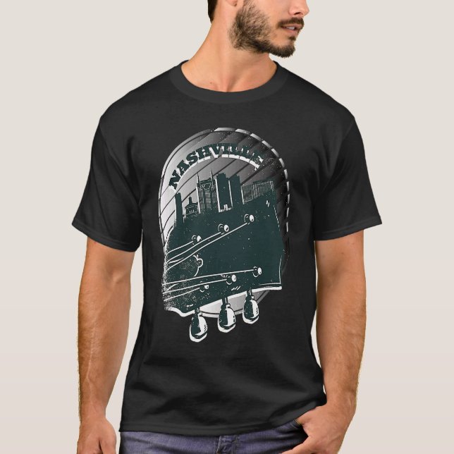 Nashville Music Guitar USA Skyline Silhouette Outl T-Shirt (Front)