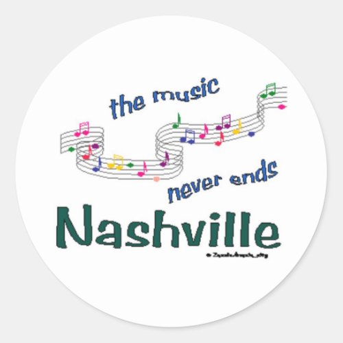 Nashville Music Notes Classic Round Sticker