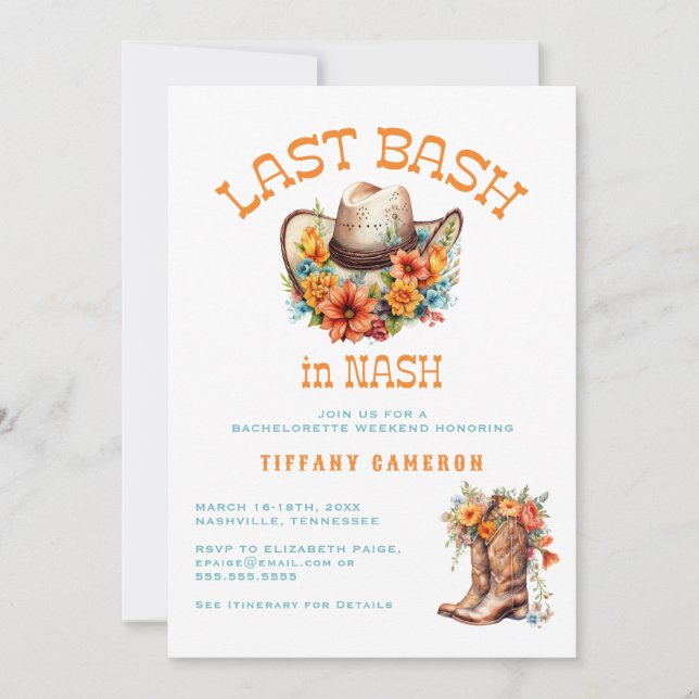 Nashville Nash Bash Bachelorette Party Weekend Invitation (Front)