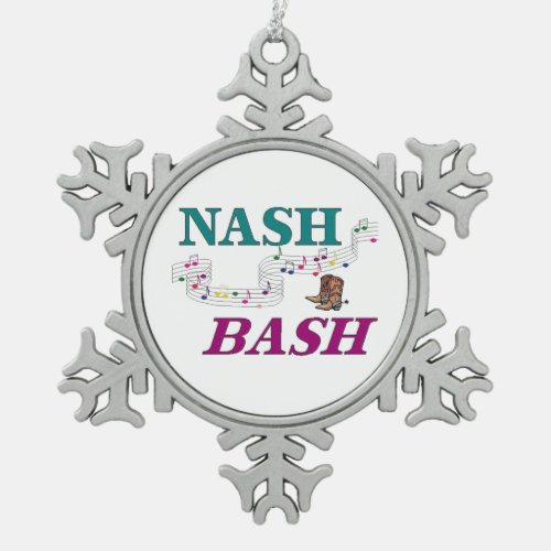 Nashville Nash Bash Music Snowflake Pewter Christmas Ornament