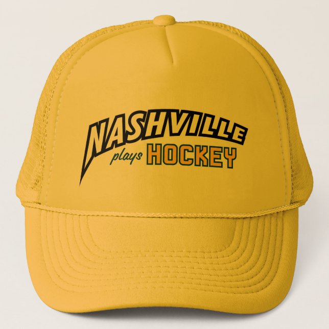 Nashville Plays Hockey Gold Trucker Hat (Front)