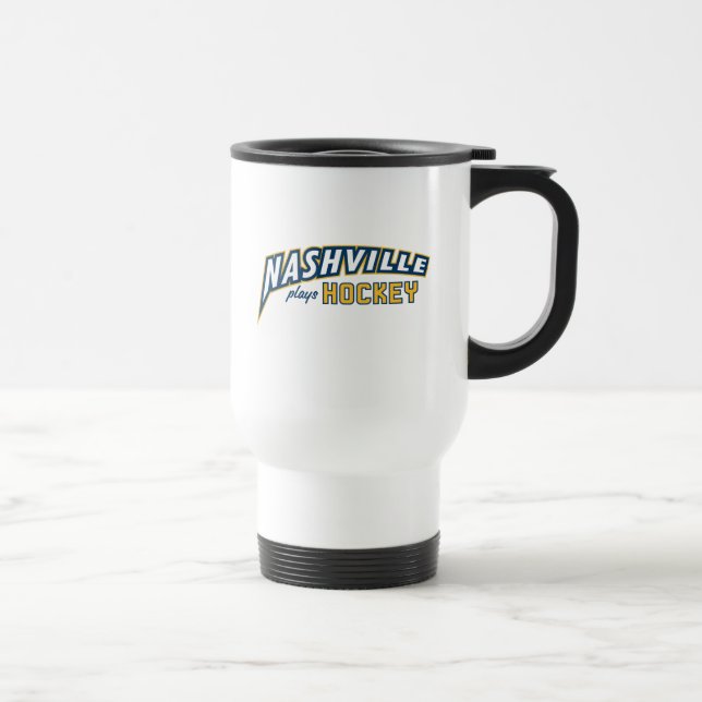 Nashville Plays Hockey White Travel Mug (Right)