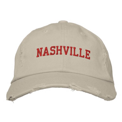 NASHVILLE Red Embroidery Vintage Style Embroidered Baseball Cap