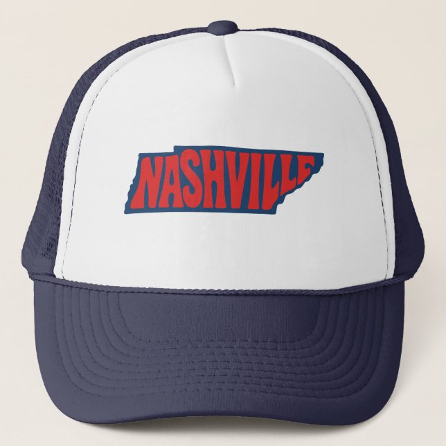 Nashville Retro Lettering Inside Tennessee State Trucker Hat (Front)