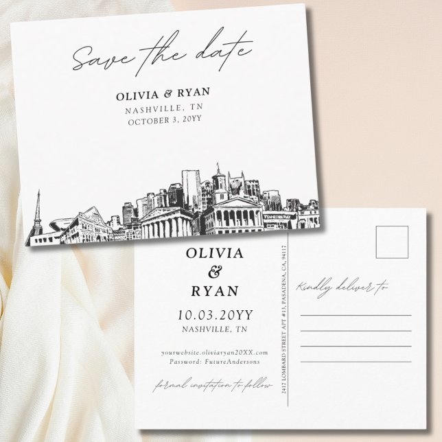 Nashville Save the Date Postcard Elegant Wedding (Nashville Save the Date Postcard Elegant Wedding)