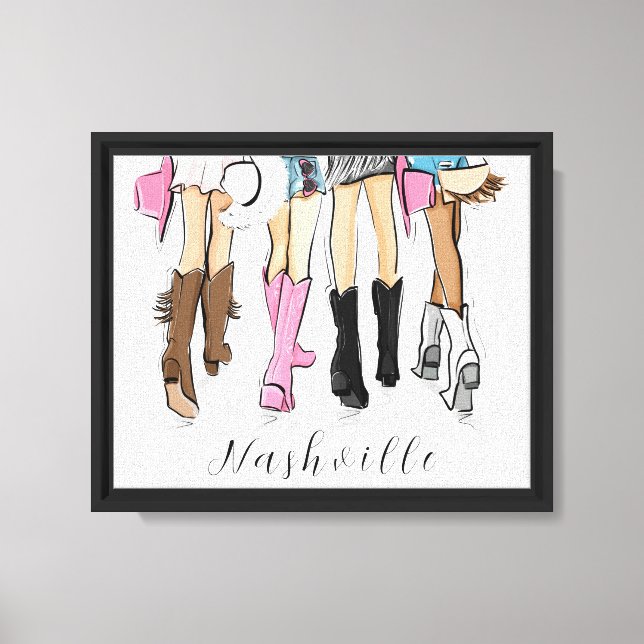 Nashville Script Fashion Illustration Cowboy Boots Canvas Print (Front)