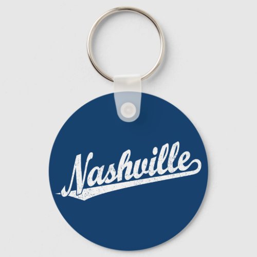 Nashville script logo in white distressed keychain