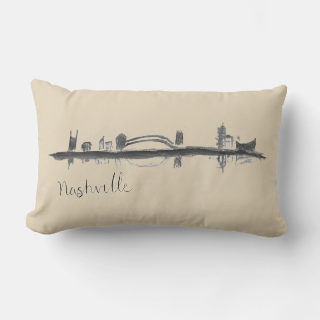 Nashville Sketched Skyline Throw Pillow (Front)