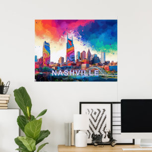 Nashville Skyline Colorful Graffiti Urban Art Poster