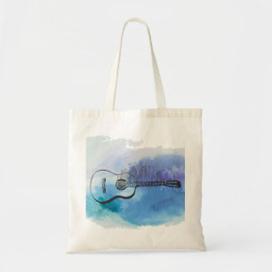 Nashville Skyline Guitar Watercolor Design Tote Bag
