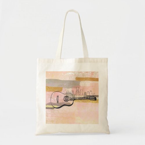 Nashville Skyline Guitar Watercolor Design Tote Bag