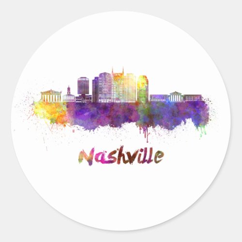 Nashville skyline in watercolor classic round sticker