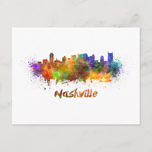 Nashville skyline in watercolor postcard