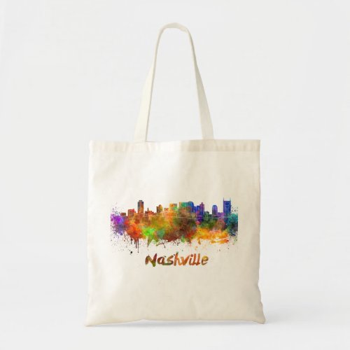 Nashville skyline in watercolor tote bag