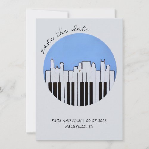 Nashville Skyline Piano Music Record Save the Date Invitation