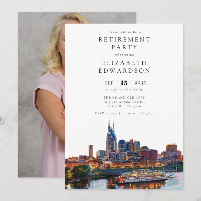 Nashville Skyline Retirement Party Photo Invitation (Front/Back)