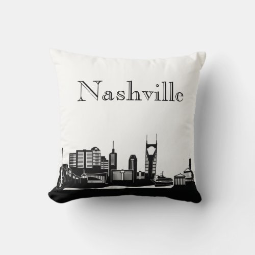 Nashville Skyline Silhouette Front Xray Back Throw Pillow