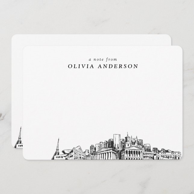 Nashville Skyline Sketch Personalized Note Cards (Front/Back)