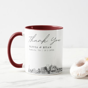 Nashville Skyline Sketch Simple Custom Wedding Mug