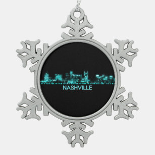 Nashville Skyline Snowflake Pewter Christmas Ornament