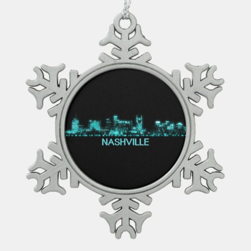 Nashville Skyline Snowflake Pewter Christmas Ornament