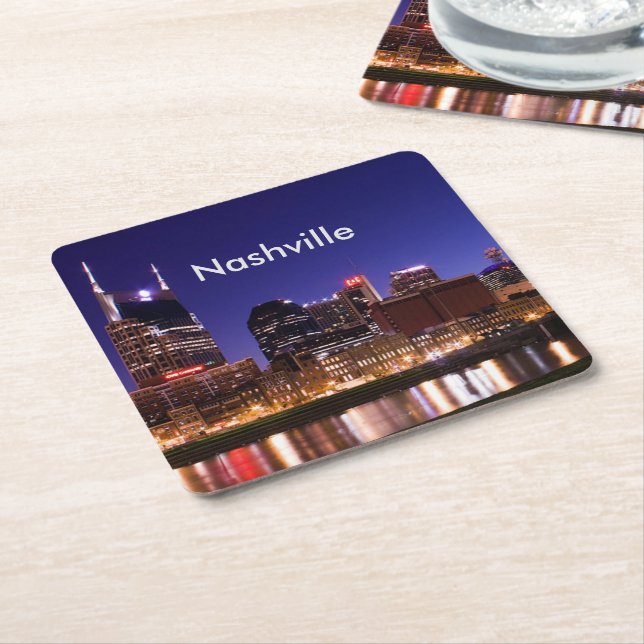 Nashville Skyline Square Paper Coaster (Angled)