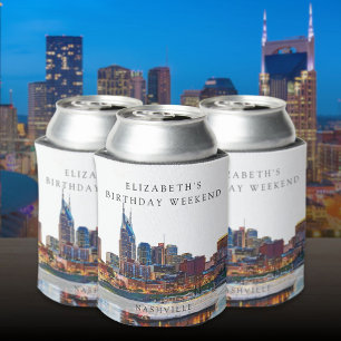 Nashville Skyline Watercolor Birthday Weekend Can Cooler