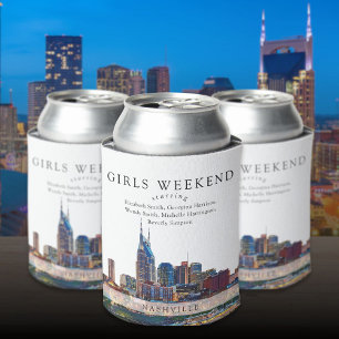 Nashville Skyline Watercolor Girls Weekend Can Cooler