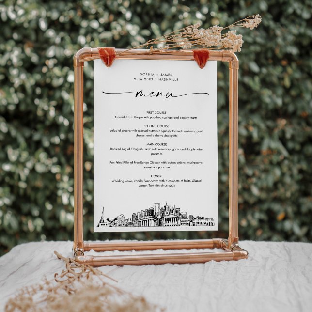 Nashville Skyline Wedding Dinner Menu Card 5x7 (Creator Uploaded)