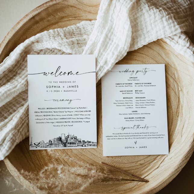 Nashville Skyline Wedding Program 5x7 Flat Card (Creator Uploaded)