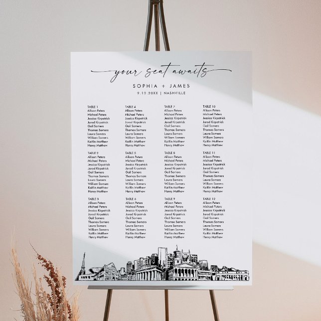 Nashville Skyline Wedding Seating Chart 18x24 Foam Board (Creator Uploaded)