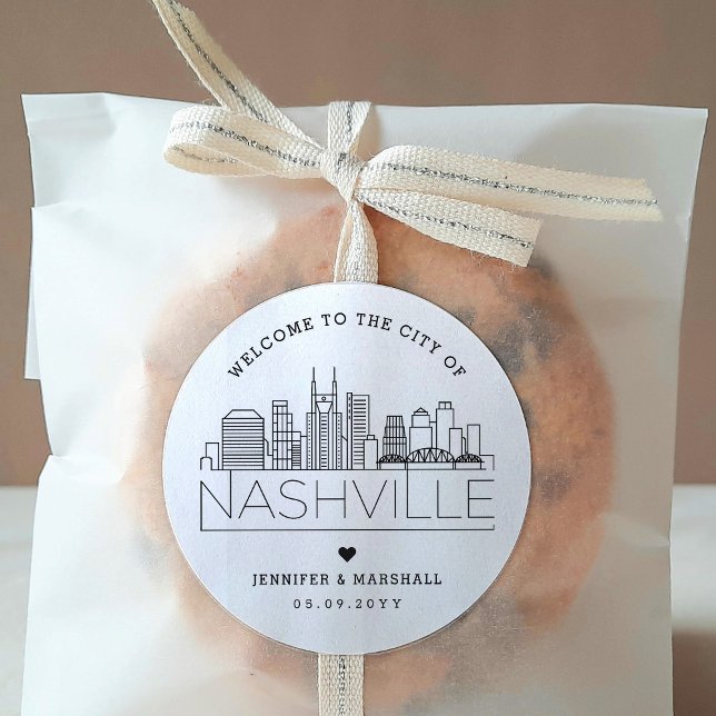 Nashville Skyline | Wedding Welcome Favor Classic Round Sticker (Creator Uploaded)