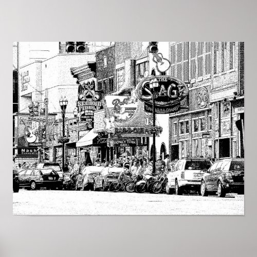 NASHVILLE STREET SCENE __ Digital pen  ink print