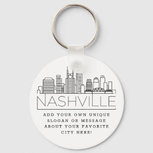 Nashville Stylized Skyline   Custom Slogan Keychain