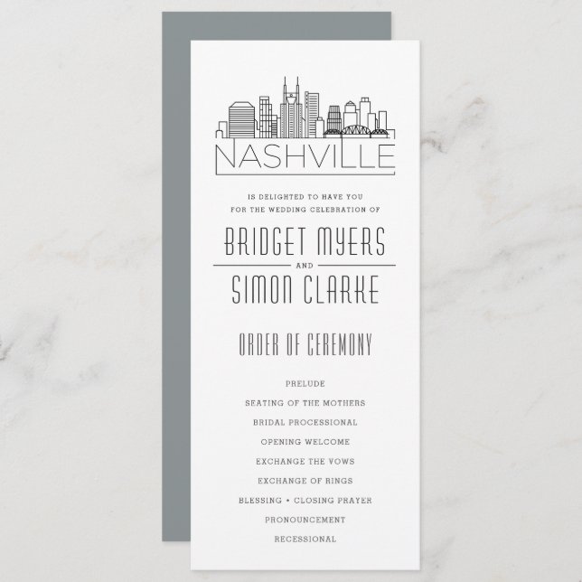 Nashville Stylized Skyline | Wedding Program (Front/Back)