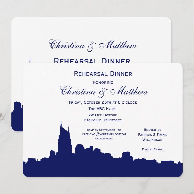 Nashville Tenn Skyline Silhouette Rehearsal Dinner Invitation (Front/Back)